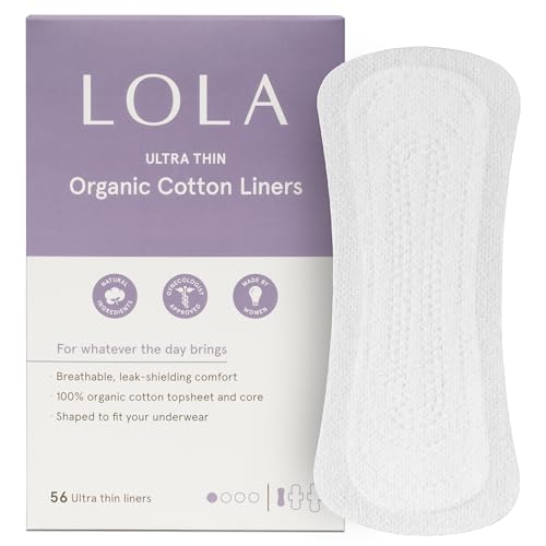 LOLA Ultra-Thin Cotton Panty Liners for Women - Hypoallergenic Panty Liners & Daily Light Pads - Unscented Organic Pads for Women - Pack of 56 6.5 in