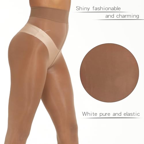 MANZI 2 Pairs Women's Shiny Sheer Tights High Waist Silk Comfort Stockings Oil Shimmery Nylons Pantyhose3