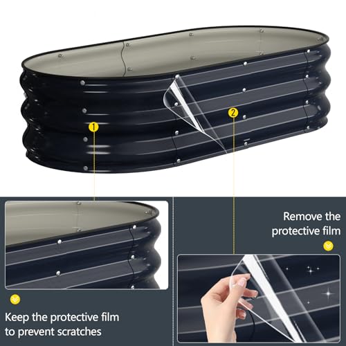 Kesfitt Raised Garden Bed, 4x2x1 FT Galvanized Steel Metal Raised Garden Bed, Oval Open-Bottom Design, 12-Inch Deep for Outdoor Vegetable & Herb Gardening, Midnight Blue