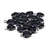 LE SKY 20 Pcs natural stone pendants heart shape healing black agate stone charms for jewelry making