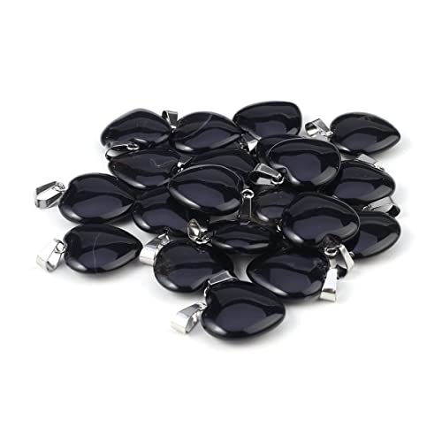 LE SKY 20 Pcs natural stone pendants heart shape healing black agate stone charms for jewelry making