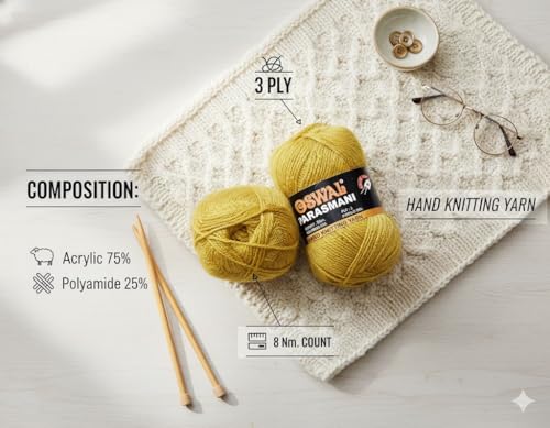 Image of M.G ENTERPRISE Parasmani MustardSoft Wool Yarn 200 Premium Craft Yarn for Crochet and Knitting