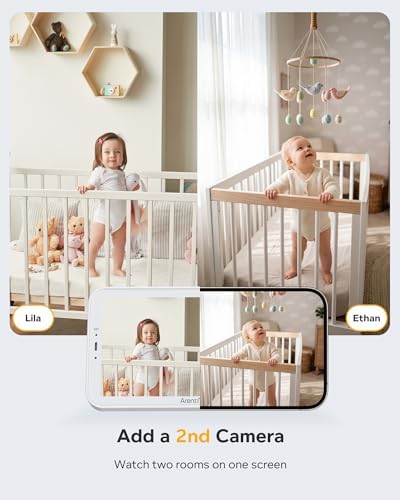 ARENTI 4MP Baby Monitor with 2 Cameras, 5" Screen Video Baby Monitor, Dual-Band 2.4G/5G WiFi with App, Split-Screen View, Auto Tracking, Cry&Motion Detection, Temp&Humidity, Night Vision, 2-Way Talk - thumbnail 3