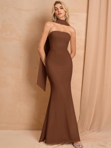 Image of Auraxe 2026 Women's Bodycon Formal Maxi Dresses Elegant Tube Summer Wedding Guest Cocktail Party Dress with Scarf