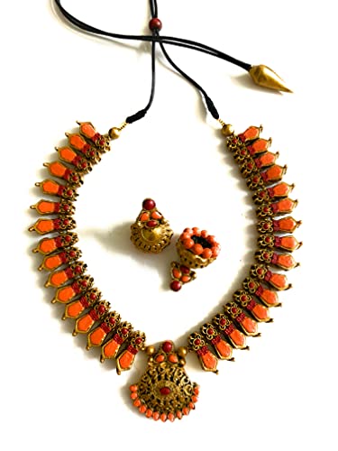 Sanaa's Terracotta Jewellery Women's Gold With Orange And Maroon ...