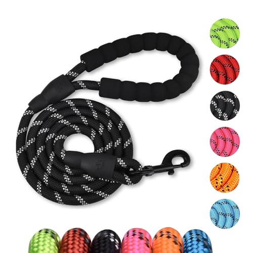 Ledeak 2m Starke Hundeleine, Nylon Reflektierend Schleppleine mit Bequemen Gepolsterten Griff, Robuste Hunde Leine, Lang Beißfeste Hundeleine für Kleine Mittlere und Große Hunde (Schwarz)