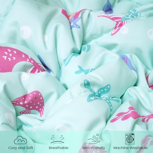 Image of david's kids 4 Piece Toddler Bedding Set - Soft Breathable Toddler Bedding Set for Boys Girls, Includes Quilted Comforter, Flat Sheet, Fitted Sheet and Pillowcase, Mermaid