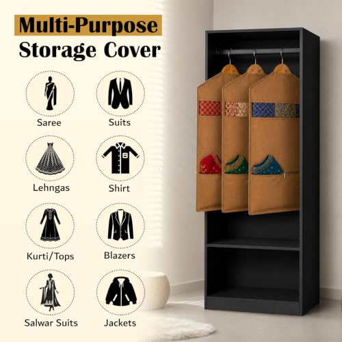 Image of JD FRESH 6 Pack Double Pocket Hanging Saree Bag for Wardrobe /Non Woven Clothes Bags for Storage /Breathable Hanging Saree Covers /Transparent Window Cloth Storage Bag /Stoarge Covers with Zip(Orange)