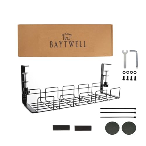 Image of No Drill Cable Organizer for Desk | Under Desk Cable Management Tray & Wire Organizer for Home and Office, Desk Cable Organizer for Adapters, Chargers & Power Cords, 40x15x13 cm (Black)