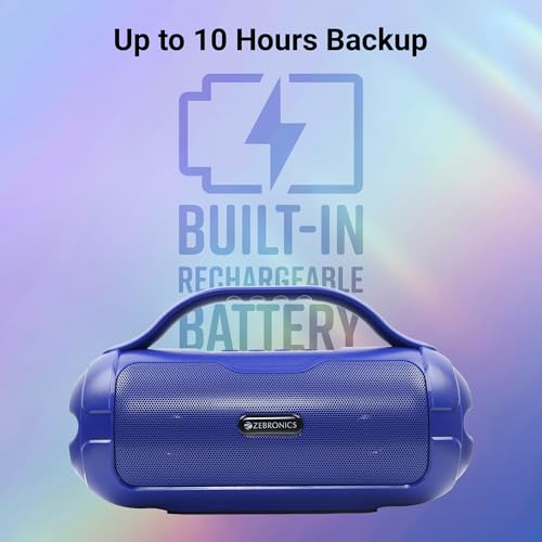 Image of ZEBRONICS Sound Feast 40 Portable Bluetooth Multimedia Speaker, 8 Watts, Dual 5.2cm Drivers, Passive Radiator, Upto 10 Hours Playback, BTv5.3 | USB | mSD |TWS, Call Function, Deep Bass (Blue)