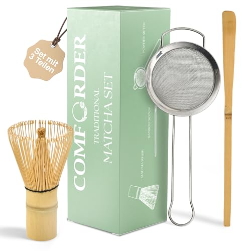 Matcha Set mit Bambusbesen Löffel & Sieb in Geschenkbox Matcha Besen Set für Einsteiger Matcha Tee Zubehör für cremigen Matcha Latte Japanisches Matcha Starter Set