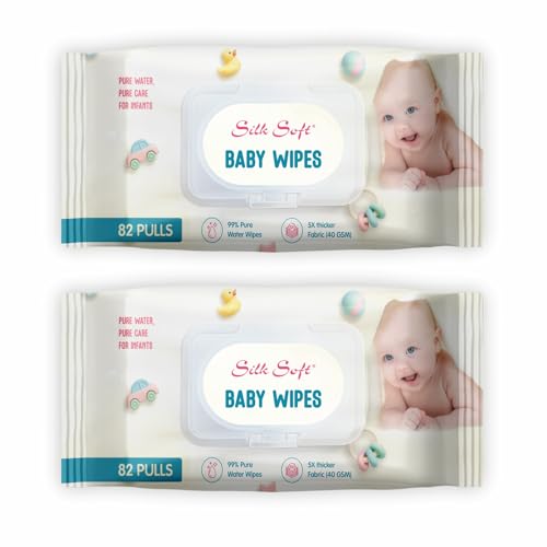 Image of Baby Wet Wipes with Lid - 164 Wipes (82 x 2 Packs) | Fragrance-Free, Alcohol-Free & Hypoallergenic | Extra Thick, Moisturizing & Gentle on Sensitive Baby Skin