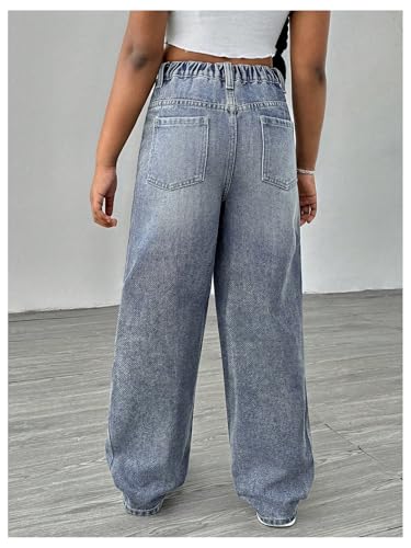 Verdusa Girl's Rhinestone Bow Jeans Vintage Straight Leg Denim Pants with Pockets2