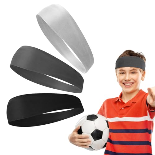 Image of 3Pcs Boys Headbands for Sports Sweatbands for Kids Absorbing Elastic Soccer Headbands Non-Slip Headband Athletic Football Moisture Wicking Cloth Hairband Tennis Basketball Running Gym Working Out