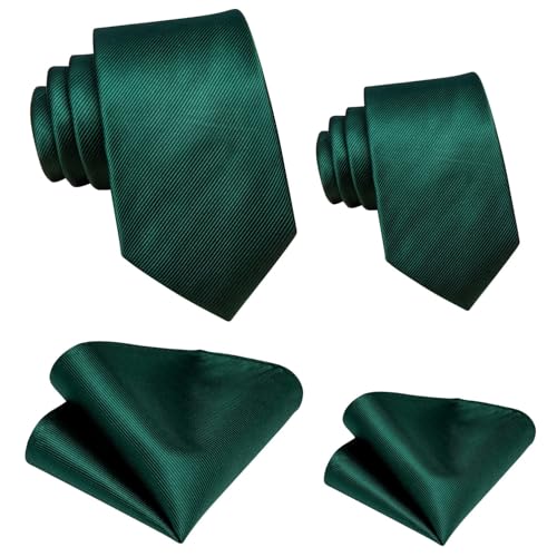 Image of Hi-Tie Father and Son Tie Set Striped Plaid Ties for Men and Boys Silk Necktie Pocket Square Set for Wedding Gifts