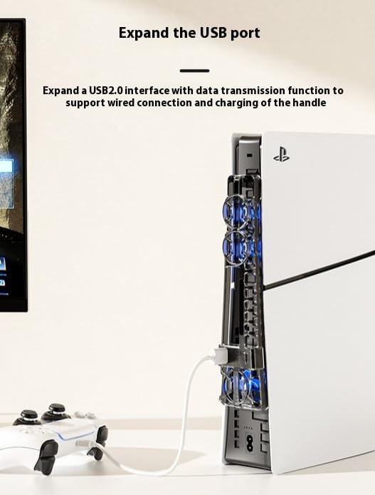 Cooling Fan for PS5 Pro/PS5 Slim/PS5 with LED Light,PlayStation 5 pro Fan Cooler System, Adjustable Speed (3 Speeds Mode),with USB Port Memory Function External Cooling Fan