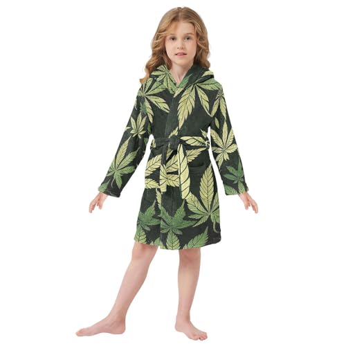 Green Leaves Black Vintage Hooded Pajama Robe For Girls2