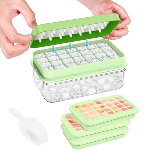 Image of PHINOX Ice Cube Tray with Lid and Bin, 3 Pack Plastic Ice Cube Tray Molds, 84 pcs Ice Trays for freezer, Chilling Drinks, Whiskey & Cocktails, with Ice Container and Ice Scoop, BPA-Free