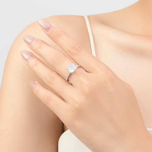 2ct Princess Cut Moissanite 4-prong Solitaire Engagement Ring for Women Solid 10K/14K/18K White Yellow Rose Gold Promise Wedding Rings Gift for Her (D Color, VVS1 Clarity)3