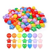 Heopeis 200 Star Ball Pit Balls Hearts for Toddlers Phthalate Free BPA Free Crush Proof Plastic - 7 Bright Colors in Reusable Play Toys for Kids with Storage Bag Indoor Outdoor