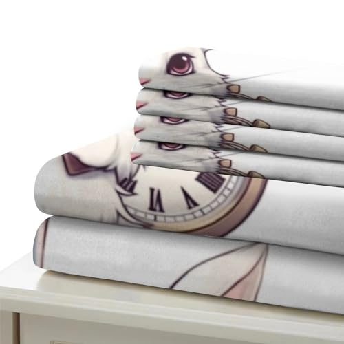 Parure de lit lapin blanc en microfbre douce pour lit double