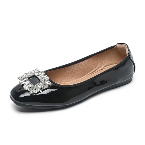 Unifizz Women's Sqaure Toe Buckle Rhinestone Ballet Flat Shoes