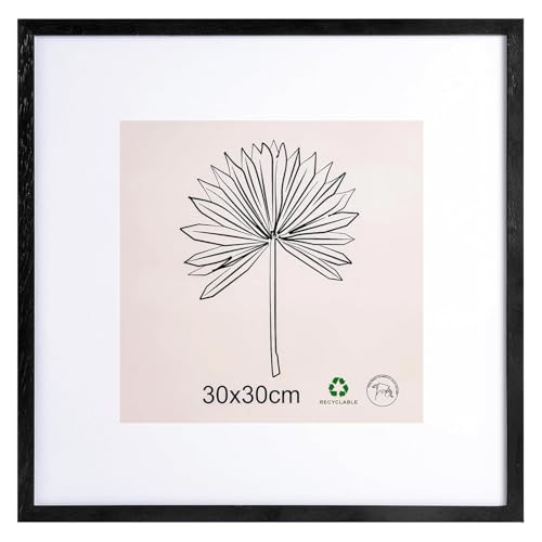 LYYYYX Bilderrahmen 30x30cm Schwarz mit Passepartout Fotorahmen Holz mit Acrylglas zum Senkrechten Oder Waagerechten Aufhängen/Stellen Bilderrahmen für Fotos, Poster, Puzzles