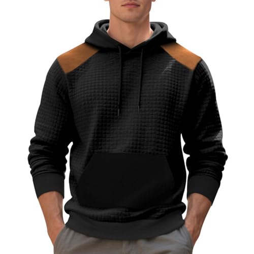 Men's Pullover Hoodies Plaid Jacquard Long Sleeve Drawstring Hipster Casual Hooded Sweatshirts with Kanga Pockets