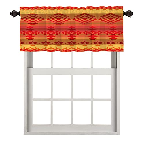 BaoNews Ethnic Hipster Geometric Kitchen Valances for Windows,Traditional American Indian Style Blackout Valances Curtains Multilayer Polyester Drapes for Kitchen Bedroom 1 Pack 52X18 Inches