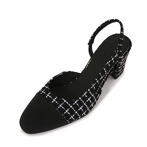 Slingback Pumps Women Chunky Heels Round Toe Two Tone Retro Splicing Office Shoes for Dress Party Wedding4