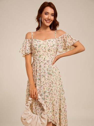 Image of Ever-Pretty Women's Summer Cold Shoulder Hi-Lo Asymmetrical Hem Flowy Chiffon Short Wedding Guest Dress 02103