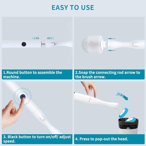 Electric Toilet Brush and Holder Set, Hillyfe Motorized Toilet Brush with 15 Disposable Refill Heads, Hard Nylon Brush 360 Degree Cleaning, Rechargeable - Image 6
