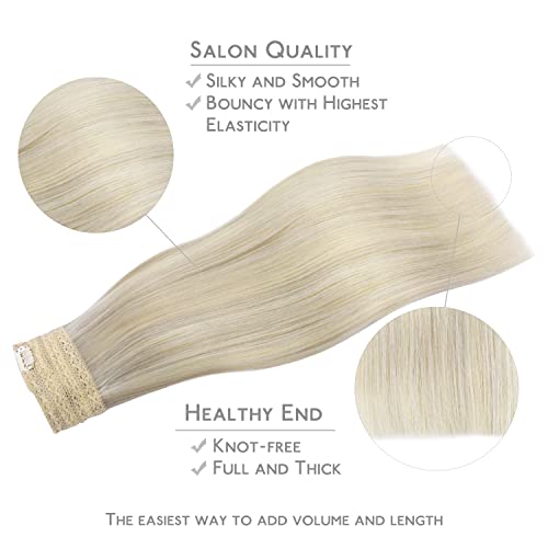 Image of WENNALIFE Wire Hair Extensions Real Human Hair 14 inch 75g Ash Blonde Highlighted Platinum Blonde Remy Hair Extensions Invisible