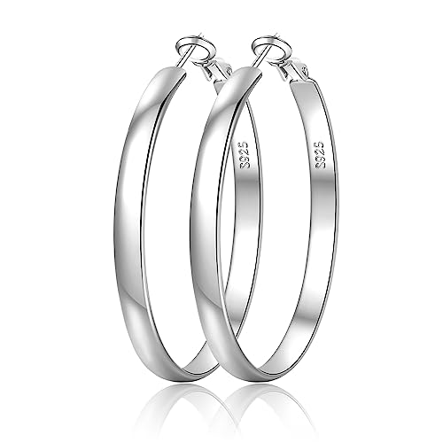 EXGOX Pendientes Mujer Plata de Ley 925 Aros Hipoalergenicos Dorados 14K   5MM Ancho, 30/40/50/60/70mm