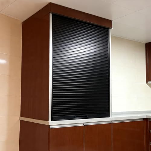 Vibeo Porte Accordéon Interieur Porte Coulissante à Tambour Noire avec Rails de Guidage, Porte D'armoire à Enroulement 50 60 75 80 90 100 cm, Volet Roulant...