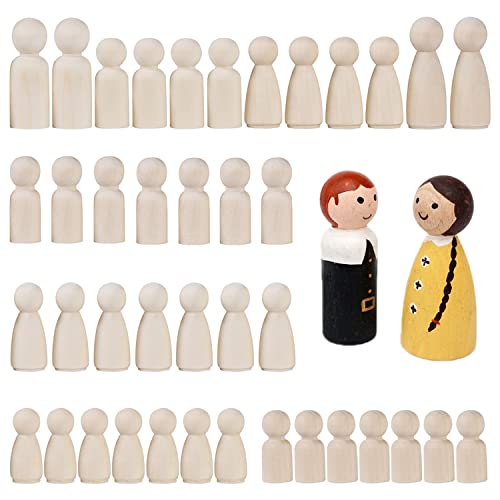 Figuren Holzfiguren, YHZMY 40Stk Holzfiguren zum Bemalen, DIY Holzfiguren Puppen, Holzkegel Holzfiguren Unvollendete Spielfiguren, Natur Holz für Kinder Malen, Basteln Kunstprojekte, Spielfiguren Holz Cover