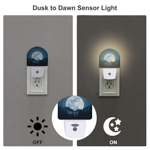 Image of Full Moon and Misty Forest Night Light Plug into Wall, Starry Sky and Forest Dusk to Dawn Night Light,0.5w Energy Saving Sleep Friendly Nightlights for Kids Boys Girls Home Decor