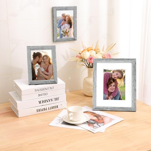 decorUhome 8x10 Picture Frame, Display Photos 5x7 with Mat or 8x10 Unmatted, Engineered Wood Frame with Plexiglass for Wall and Tabletop Display, Grey, Set of 1