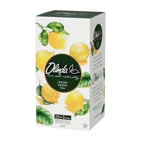 Olinda Green Tea Natural Lemon Flavor Herbal Tea Organic Caffeinated Tea Bags Lemon Green Tea Brew Hot 28 Tea Bags - Pack of 1 Cover