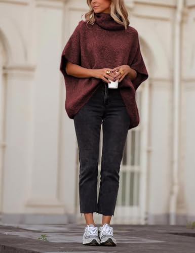 Image of Ynhonra Womens Turtleneck Sweater Oversized Chunky Batwing Sleeve Short Tops | Dolman Pullover