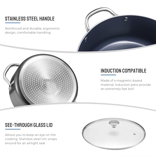 Induction Cookware Set 6-Piece, Stackable Kitchen Cooking Pots Set, 6qt 4.8qt & 2qt Pots with Lids, Dishwasher Safe & Oven Safe, Compatible with All Stoves, Black - Image 8