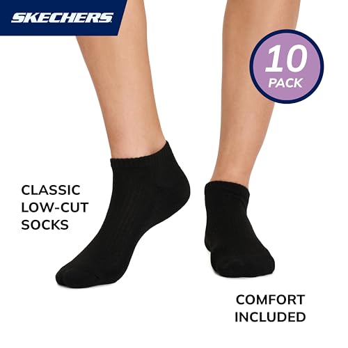 Image of Skechers Women's 10-pack Half Terry Classic Low Cut Socks, Comfort-fit & Cushioned Footbed