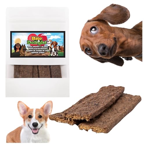 Bite & Delight 500g Hirschfleischstreifen Hirschfleisch-Leckerlis für Hunde Weiche Fleischstreifen aus Wild 98% Leicht Verdaulich Ideal für Gelenke