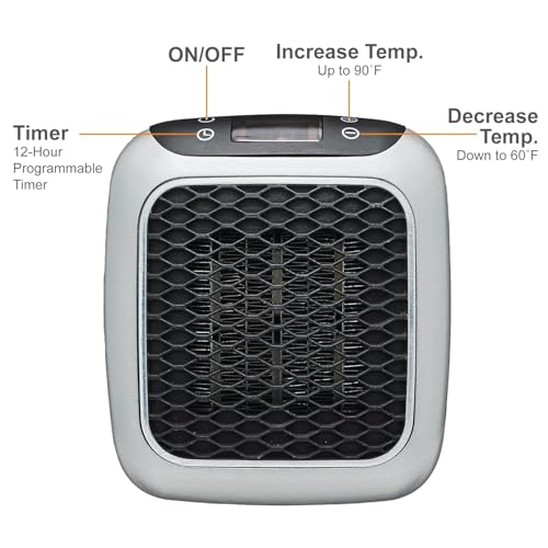 Image of KANUPRIYA 800 Convenient Wall Outlet Heater with Adjustable Thermostat Programmable 12 Hour Timer Auto Shut-Off - Mini Ceramic Heater Quiet and Space Saving