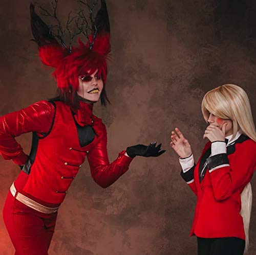 Xcostume Alastor Wig Black Red Wig with Ears Gradient Hazbin Hotel Cosplay Wigs Anime