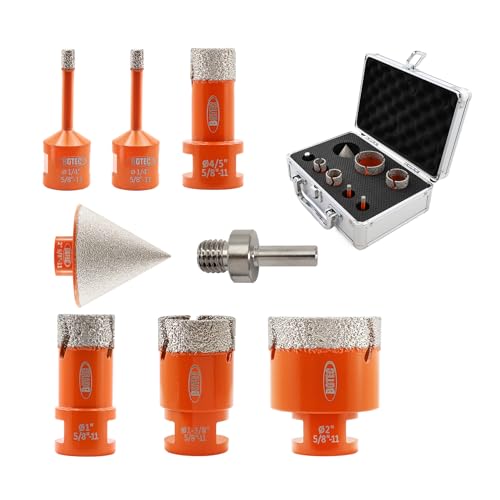 Image of Diamond Core Drill Bit Kit BGTEC Diamond Hole Saw Tile Cutter for Porcelain Tile Ceramic Marble Brick Granite Stone, 5 /8 inch-11 Thread 6 /6 /20 /25 /35 /50mm+50mm Chamfer Bit+Triangle Adapter