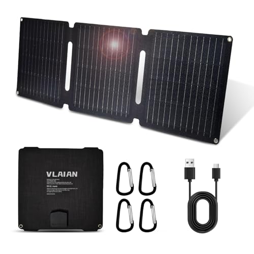VLAIANソーラーパネル30W 折りたたみ式 携帯電話ソーラー充電器 USB/Type-Cインターフェース コンパクト ポータブル 単結晶シリコン 23.4%の高光電変換効率 自動発電 IP65防水防塵 携帯電話/タブレット/パワーバンクなどのデバイスに対応 屋外/停電/防災充電器(30W)のサムネイル