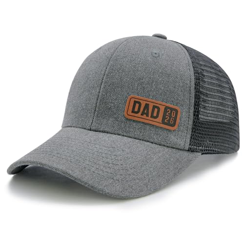 WALNOVA Dad Est 2026 Trucker Cap for First Time Dad, Birthday Gifts for Daddy Husband from Daughter Son Wife, Adjustable Snapback Mesh Baseball Cap Grey
