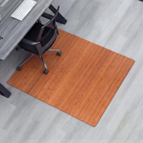 Image of Leinuosen 36 inch x 48 inch Office Bamboo Chairmat for Carpet Floor Mat Highly Premium Quality Anti-Slip Office & Home Floor Protector Low Pile Carpet Chair Mat, 5mm Thick(Without Lip, Walnut Wood)