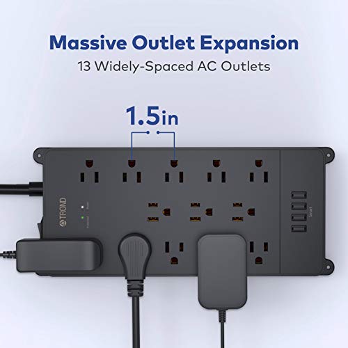 Image of TROND 13 Widely-Spaced Outlets Expansion with 4 USB Ports & TROND Ultra Thin Extension Cord with 2 USB-A and 1 USB-C Port